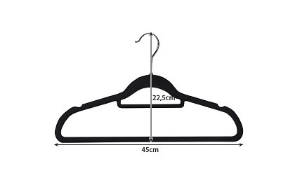 Sametové ramínka na oděvy - 20 ks - čierne