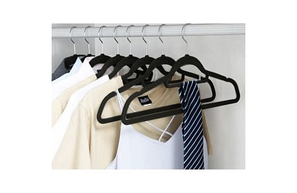 Sametové ramínka na oděvy - 20 ks - čierne