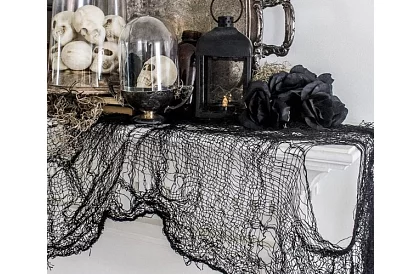 Veľká umelá pavučina na Halloween – 198x76 cm - čierna