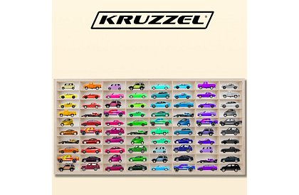 Drevená polička – organizér na autíčka – 80 priehradiek