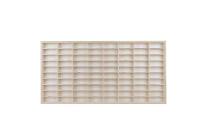 Drevená polička – organizér na autíčka – 80 priehradiek