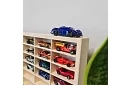 Drevená polička – organizér na autíčka – 80 priehradiek