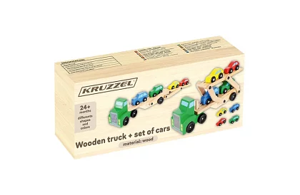 Drevený kamión na prevoz áut s autíčkami