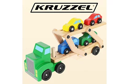 Drevený kamión na prevoz áut s autíčkami