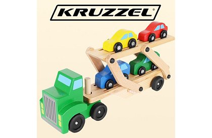 Drevený kamión na prevoz áut s autíčkami