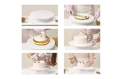 Otočný tanier na zdobenie torty + 3 stierky