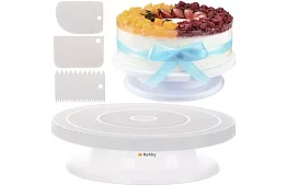 Otočný tanier na zdobenie torty + 3 stierky