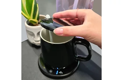 Elektrický ohrievač nápojov – sada ohrievač, šálka, lyžička a pokrievka