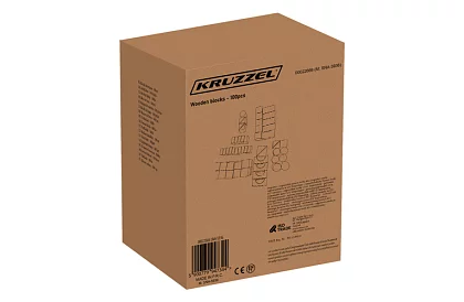 Drevené kocky v vedre s triedičom tvarov – 100 ks