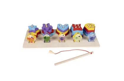 Drevený triedič tvaru + hra rybár