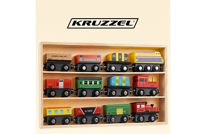 Drevený vláčik s poličkou na uloženie - 13 kusov v sade