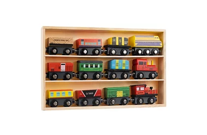 Drevený vláčik s poličkou na uloženie - 13 kusov v sade