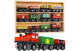 Drevený vláčik s poličkou na uloženie - 13 kusov v sade