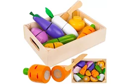 Drevené ovocie a zelenina na krájanie - v debničke